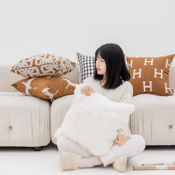 H Letter Embroidery Throw Pillow Cover 20x20 Inch Modern Decorative Cushion - Picture 4 of 6